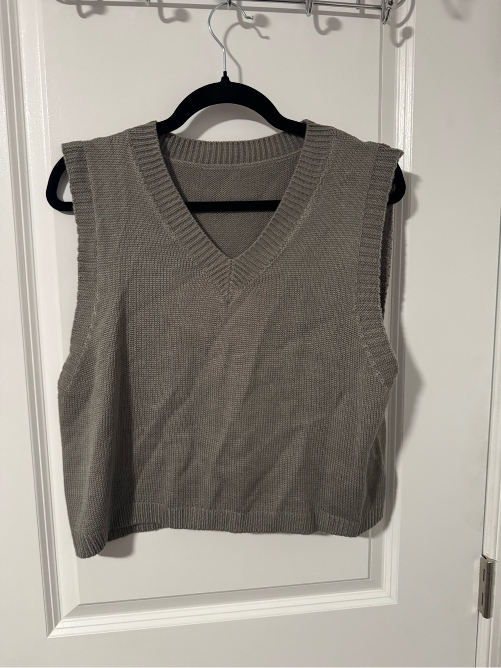 V-Neck Knit Sweater Vest in Taupe
